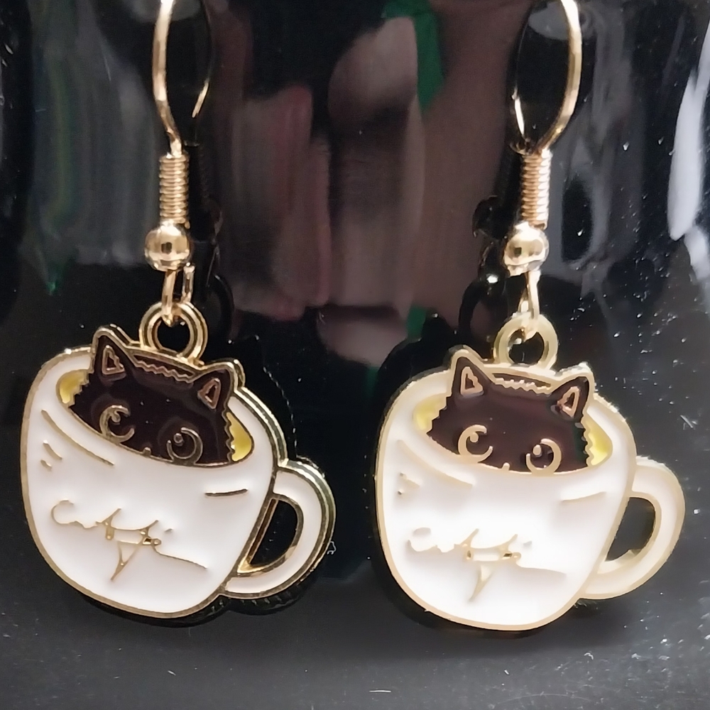 Cats In Teacup Earrings